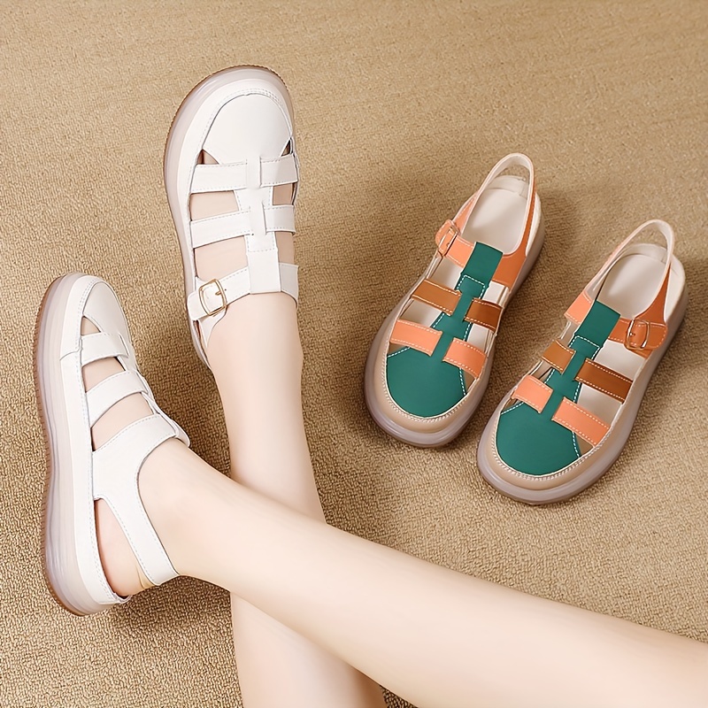 womens cut out flat sandals comfortable buckle strap summer shoes casual round toe outdoor slingback sandals details 5