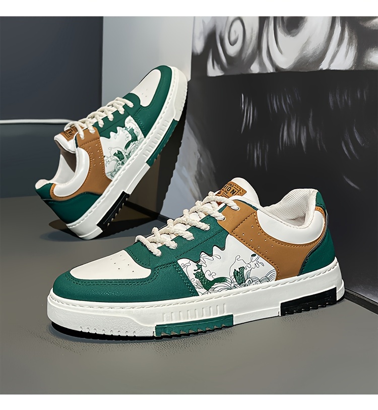 mens trendy street style color block low top skateboard shoes comfy non slip casual durable lace up sneakers for mens outdoor activities men s shoes temu details 14